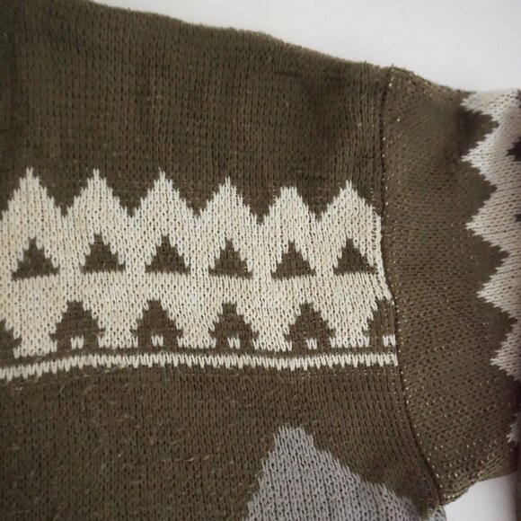 VTG Olive Green Bear Wildlife Fair Isle Graphic Outdoor Knit Crewneck Sweater XL - Picture 12 of 12